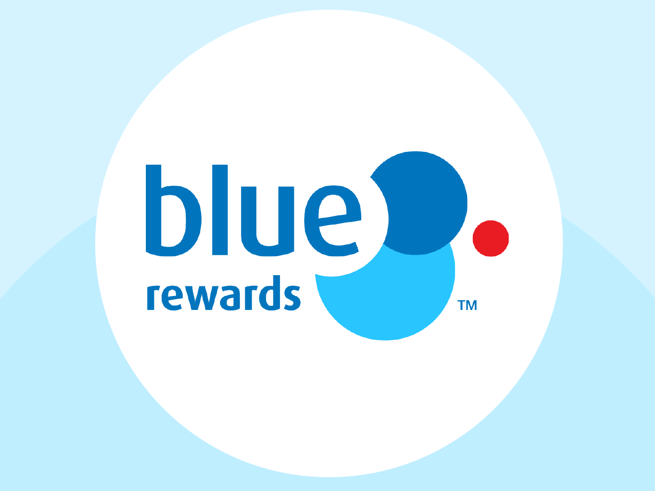 Blue Rewards logo with lowercase “blue rewards” text over overlapping blue circles and a small red dot on a light blue background.