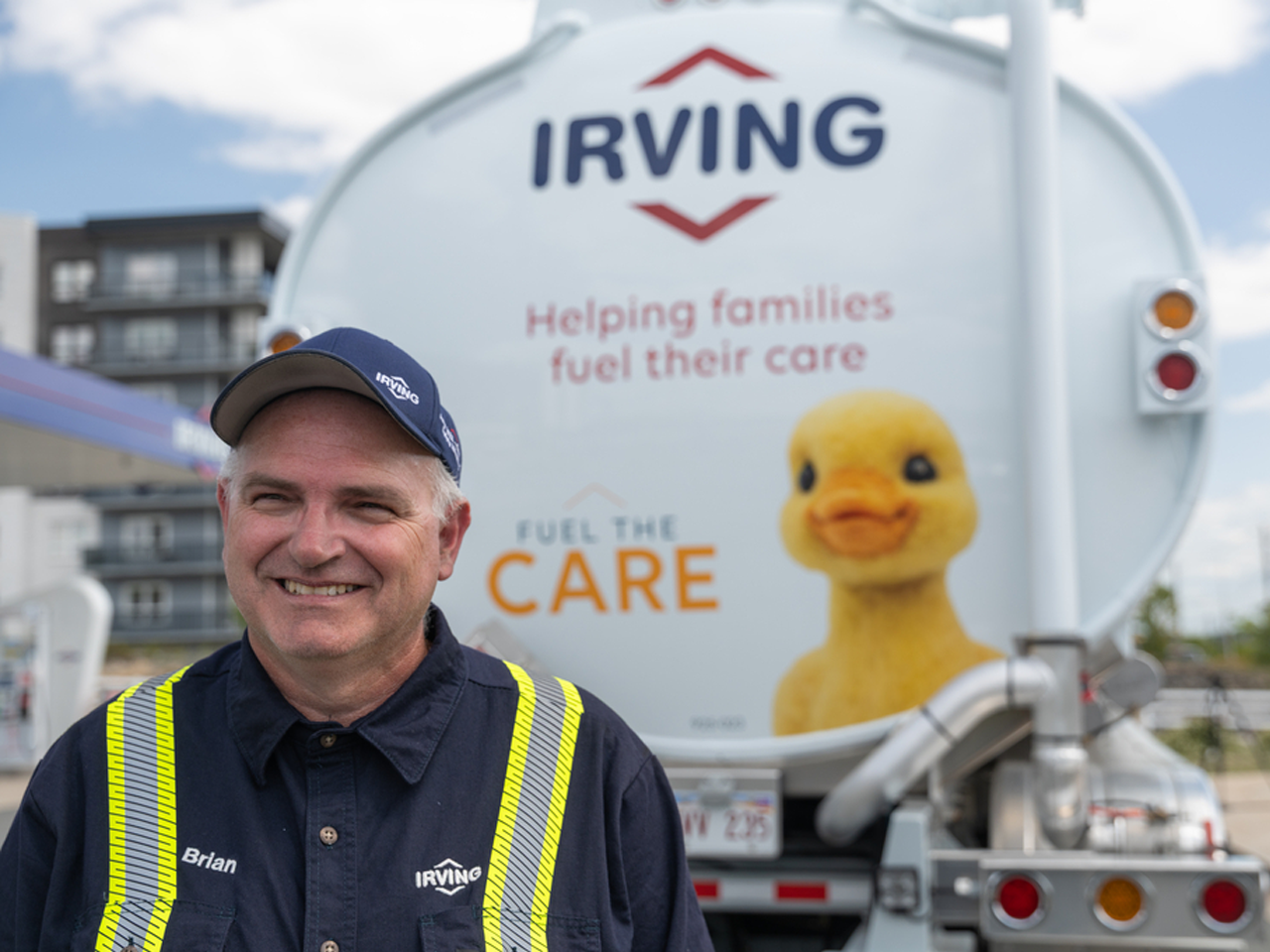 Irving Oil Tank Driver representing Fuel the care initiative